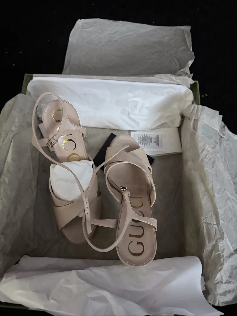 Gucci Beige Platform Sandals with High Block Heel